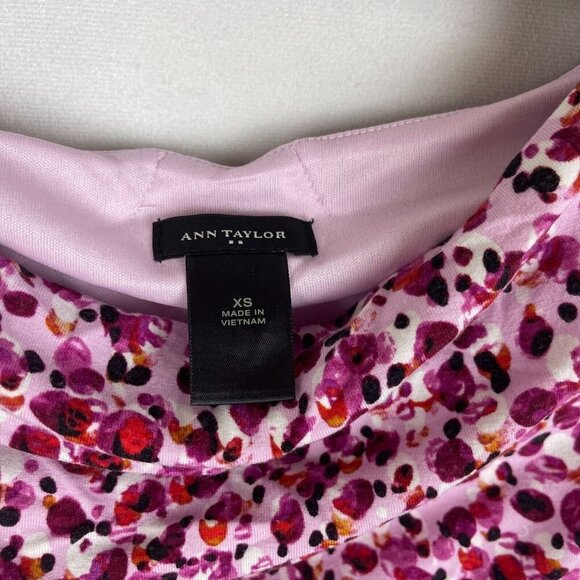 Ann Taylor Women Sleeveless Pink & Purple Abstract Print Draped Sheath Dress Siz - Picture 3 of 7